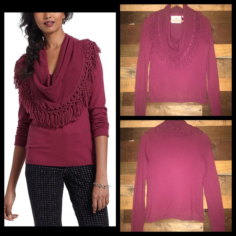 Anthro Angel of the North Cashmere Wool Blend Fringe Cowelneck Sweater